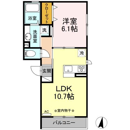 フランシーズ中通(1LDK/2階)の間取り写真