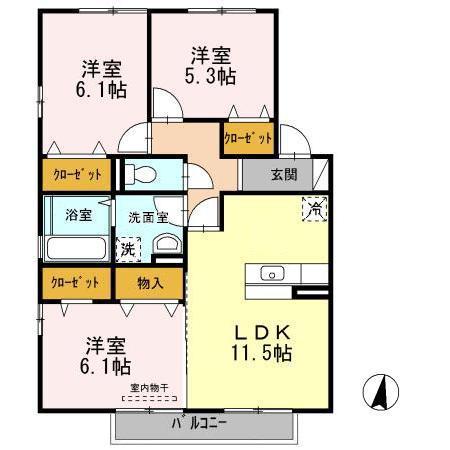 ハルブラッサムB(3LDK/1階)の間取り写真