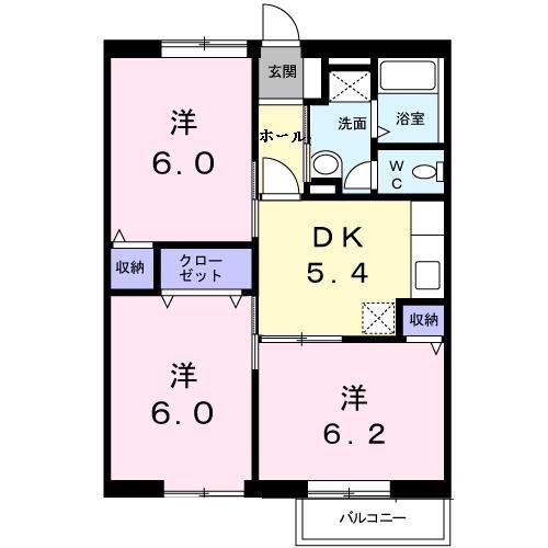 グリーンヒル伍番館(3DK/2階)の間取り写真