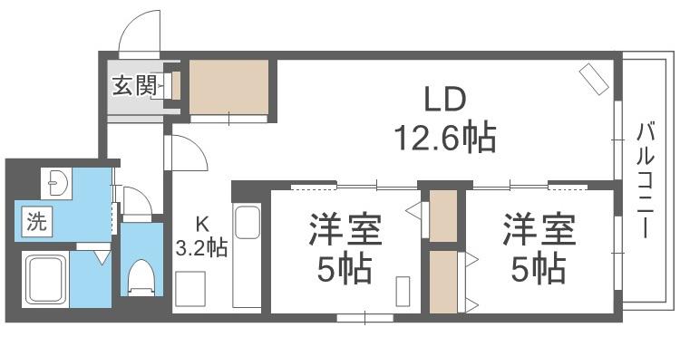 BLANC TERRACE 白石(2LDK/3階)の間取り写真