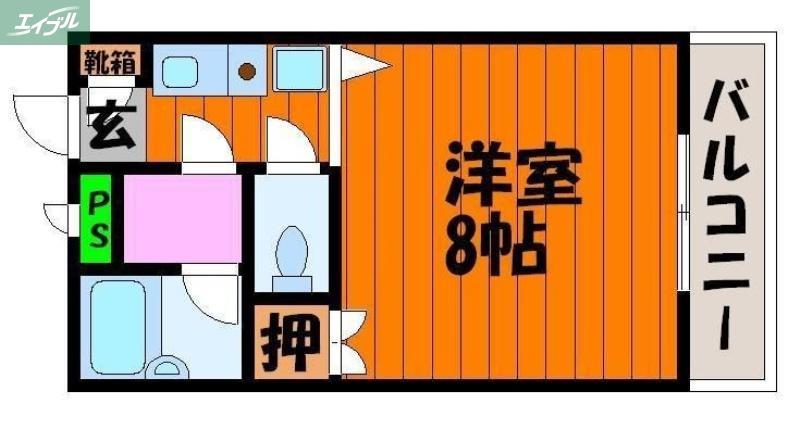 プリメゾン岡山南方(1K/2階)の間取り写真