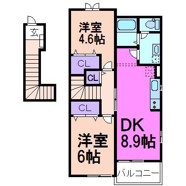 シャンドフルールA(2DK/2階)の間取り写真