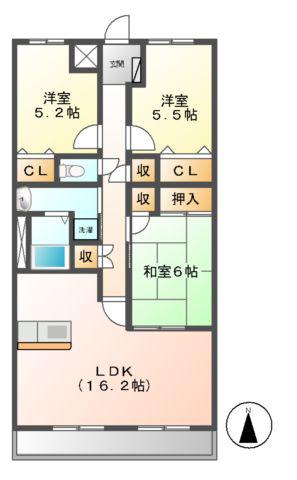 ルネス石津(3LDK/3階)の間取り写真
