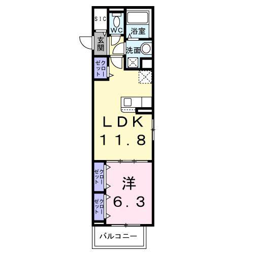 ボワ リュネール(1LDK/2階)の間取り写真