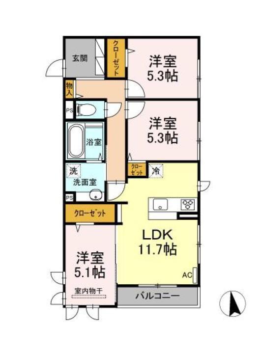 ピアチェーレアミカ(3LDK/2階)の間取り写真