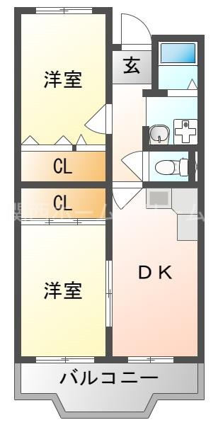 ピュアネスDOI(2DK/2階)の間取り写真