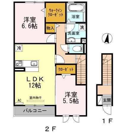 セジュール朝陽ヶ丘(2LDK/2階)の間取り写真