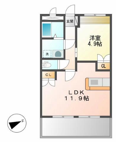 ベルメゾン・ルージュ(1LDK/1階)の間取り写真