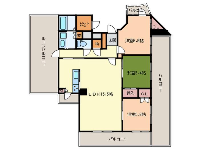 ホワイトスクエア長丘(3LDK/7階)の間取り写真