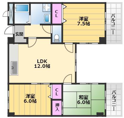 ヴィラエイトサイト高石(3LDK/3階)の間取り写真