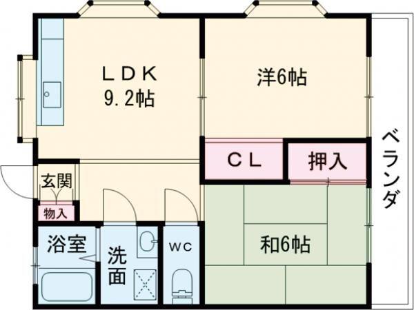 カーディナルB(2DK/1階)の間取り写真