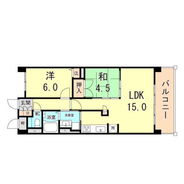 ワコーレヴィータ森北町(2LDK/3階)の間取り写真