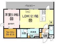 インフィニット カンワ(1LDK/1階)の間取り写真