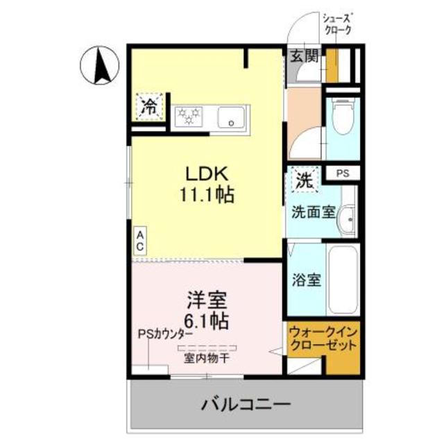 GRAMM竹田B棟(1LDK/3階)の間取り写真