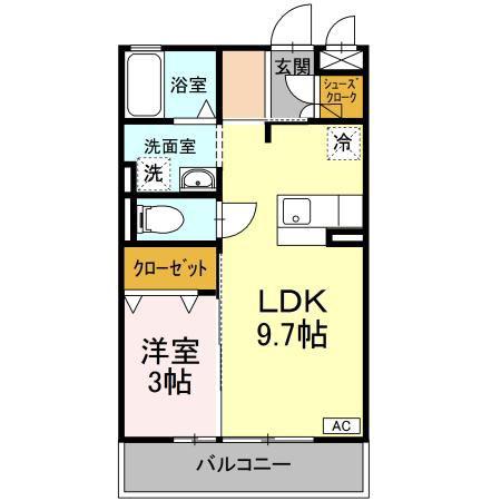 シャモニー(1LDK/3階)の間取り写真