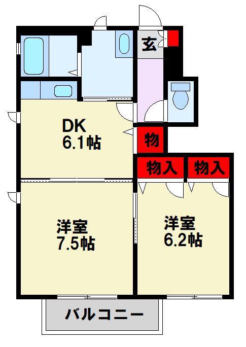 ブランシェ幸神 B棟(2DK/1階)の間取り写真