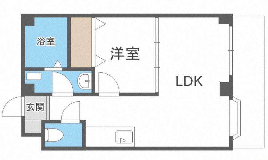 アンジェラス西新I(1LDK/2階)の間取り写真