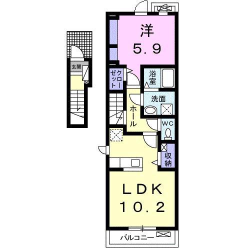 サニーヒル上見堂(1LDK/2階)の間取り写真