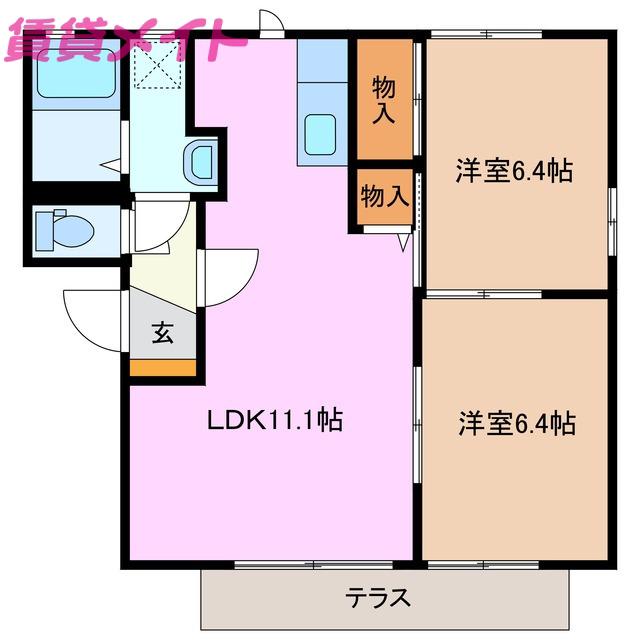 セスカB(2LDK/1階)の間取り写真