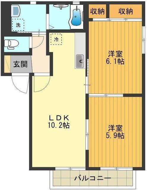 フローラルA(2LDK/1階)の間取り写真
