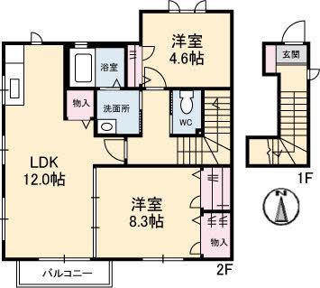 ローゼ中野(2LDK/2階)の間取り写真