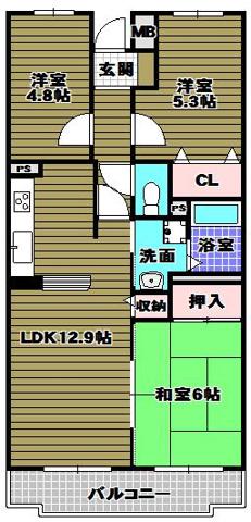 ロジェ長野(3LDK/4階)の間取り写真