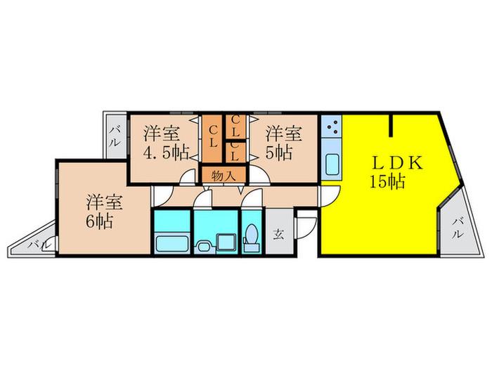 御影大蔵マンション(3LDK/3階)の間取り写真