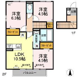 スマートガーデン(3LDK/2階)の間取り写真