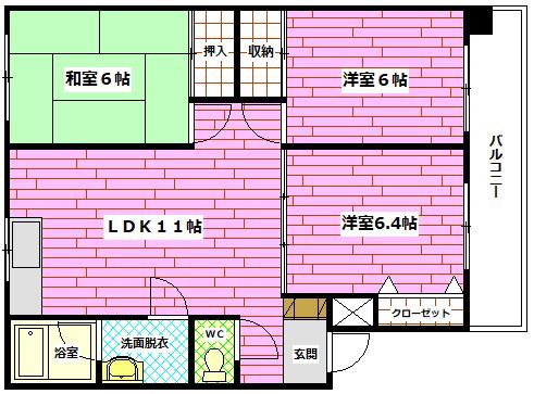11KWAI(3LDK/2階)の間取り写真
