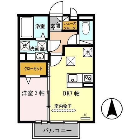 ラ・フルール西高松(1DK/1階)の間取り写真