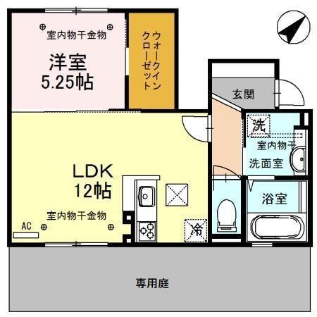 ラパン花棟(1LDK/1階)の間取り写真