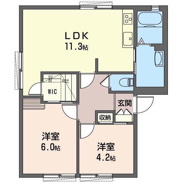 SHAMAISON ヴィレッジグローリーA(2LDK/1階)の間取り写真