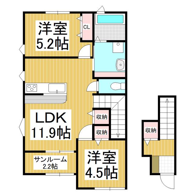 クアトロ常盤B(2LDK/2階)の間取り写真