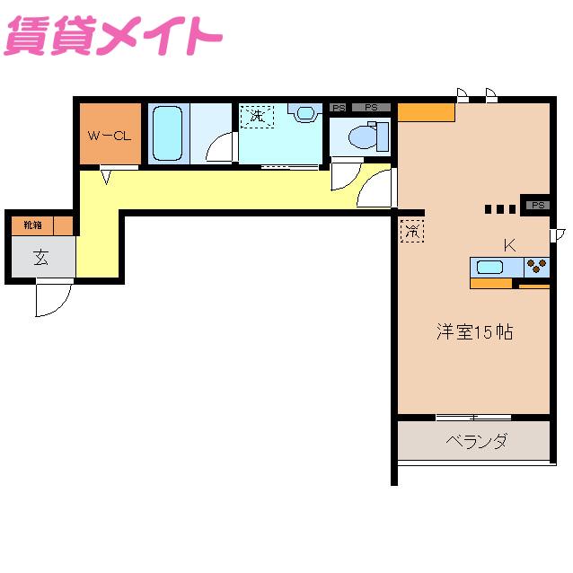 エステート羽津A(ワンルーム/3階)の間取り写真