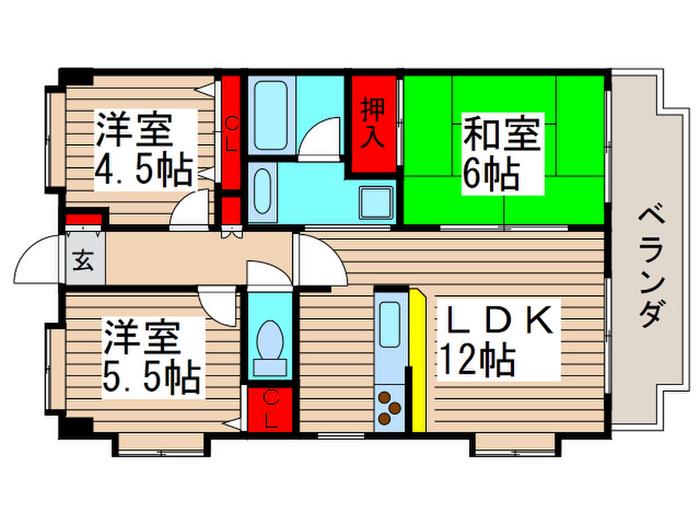 サニークレスト西船橋(3LDK/4階)の間取り写真