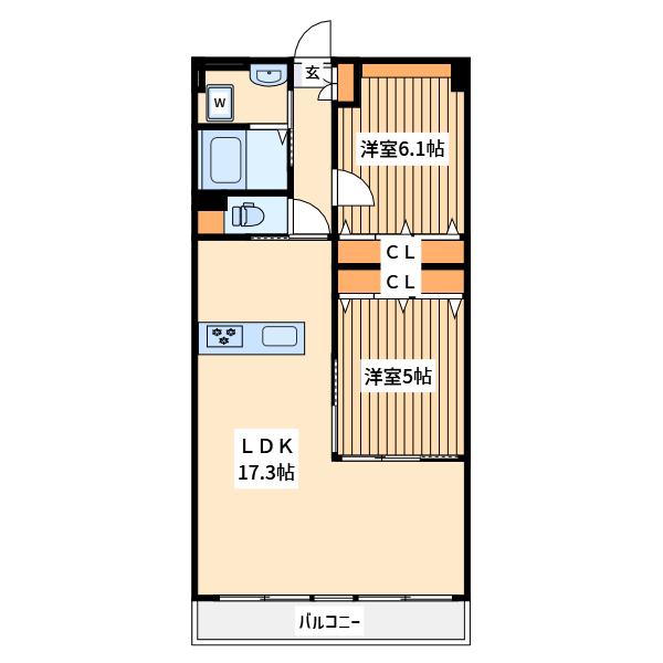 マサナサイド(2LDK/2階)の間取り写真