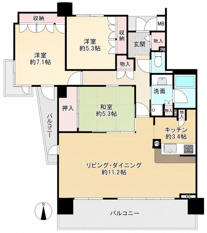 ユニハイム八尾(4LDK/8階)の間取り写真