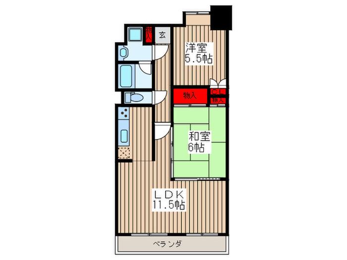 エクセルシオール所沢(2LDK/6階)の間取り写真