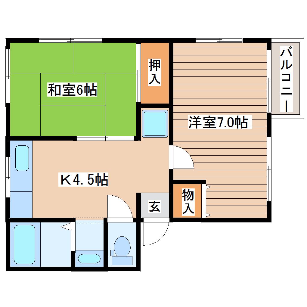パークハイツ(2K/1階)の間取り写真