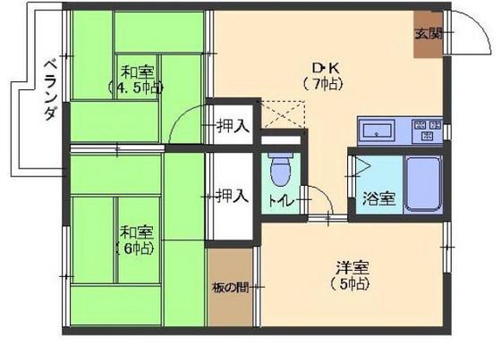 金本アパート(3DK/2階)の間取り写真