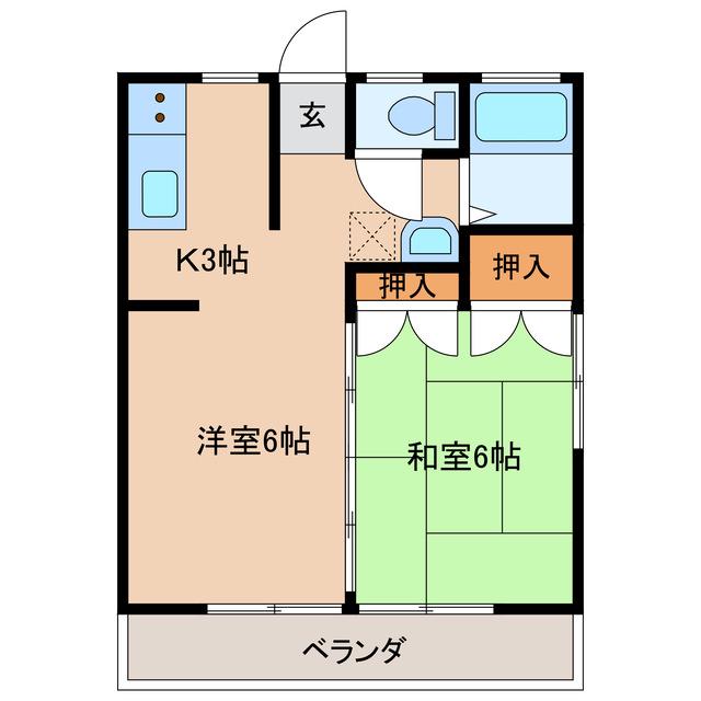 グリーン若葉(2K/2階)の間取り写真