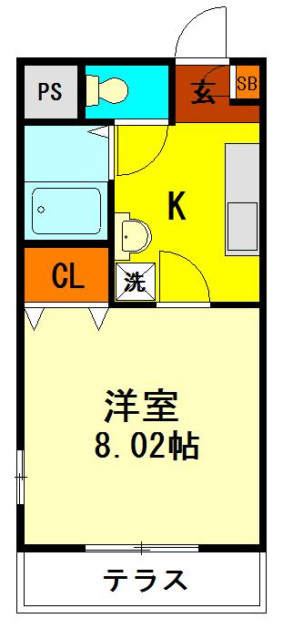 ウィスタリア(1K/1階)の間取り写真