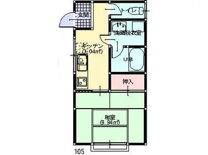 ディーセントハイム(1K/2階)の間取り写真