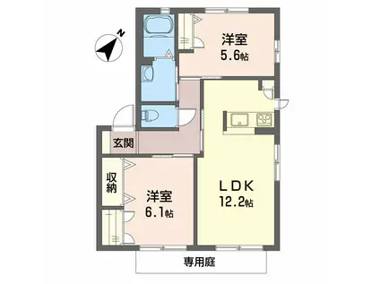 シャーメゾン洛陽B(2LDK/1階)の間取り写真