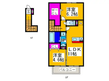 ラ・フェリーチェ(2LDK/1階)の間取り写真