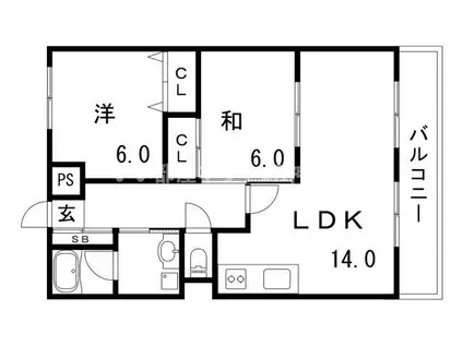 サンライズ明和(2LDK/2階)の間取り写真