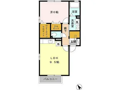 ヴェルドミール II(1LDK/2階)の間取り写真