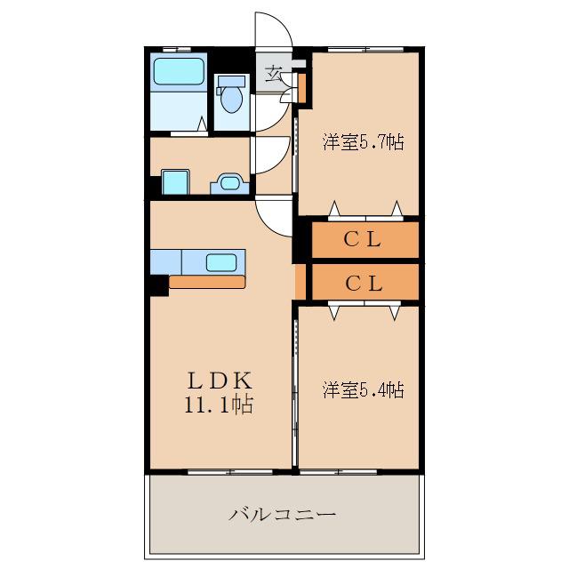 パークサイド城山(2LDK/1階)の間取り写真