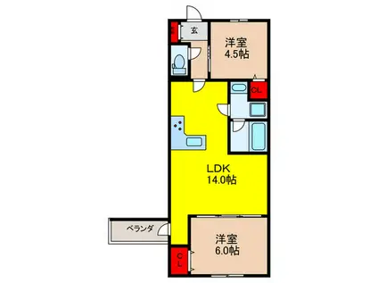 CHEZ・MOI茨木市郡山(2LDK/2階)の間取り写真