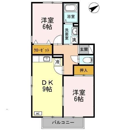 コスモスB(2DK/1階)の間取り写真